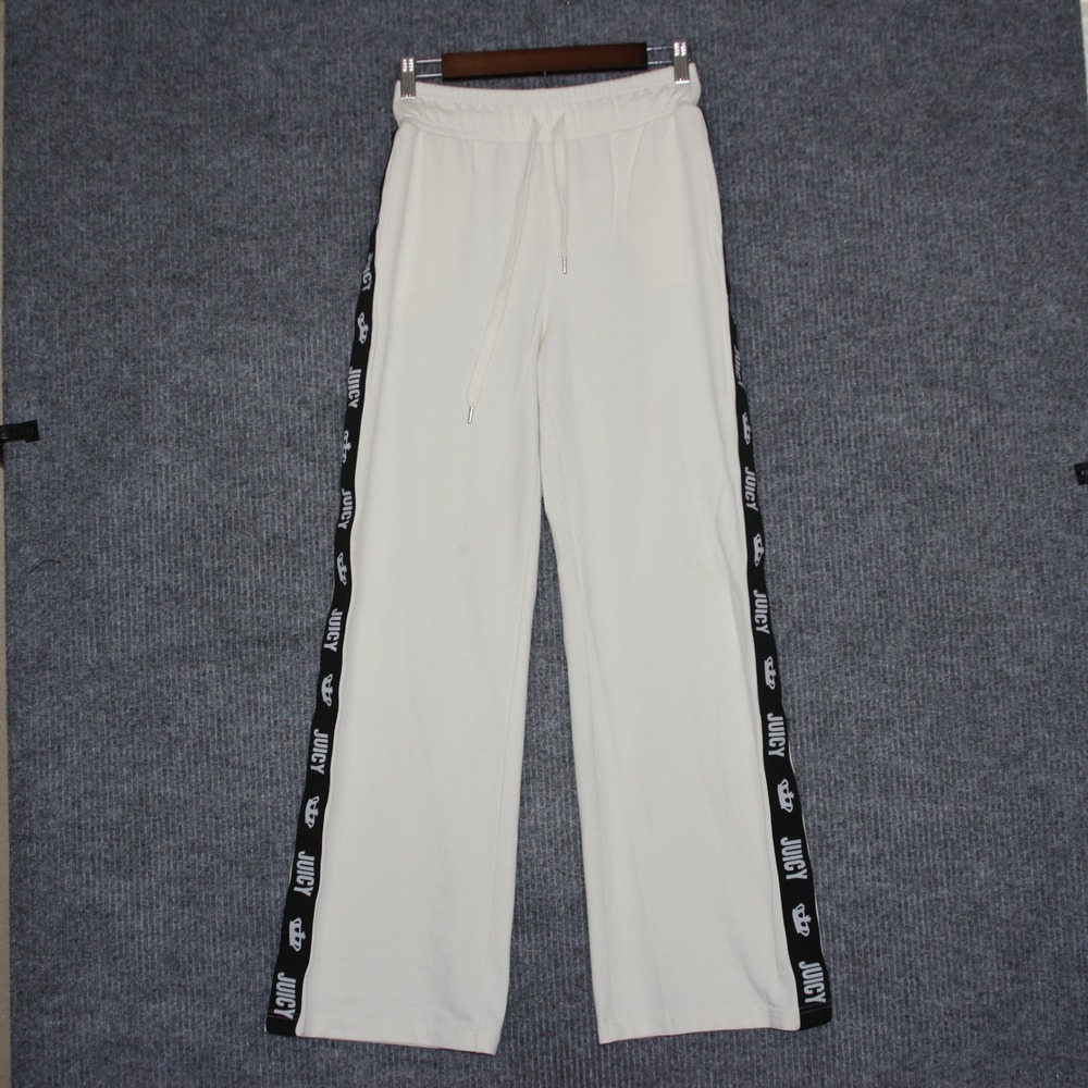 Juicy Couture Cream‎ Wide Leg Track Pants Side Logo Tape Drawstring Women's M